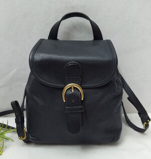 Coach Black Leather Buckle Flap Closure Top Handle Backpack -Vintage Made in USA